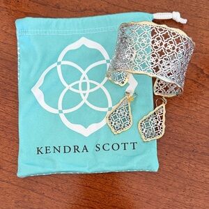 Kendra Scott Gold and Silver Filigree Cuff and Earrings